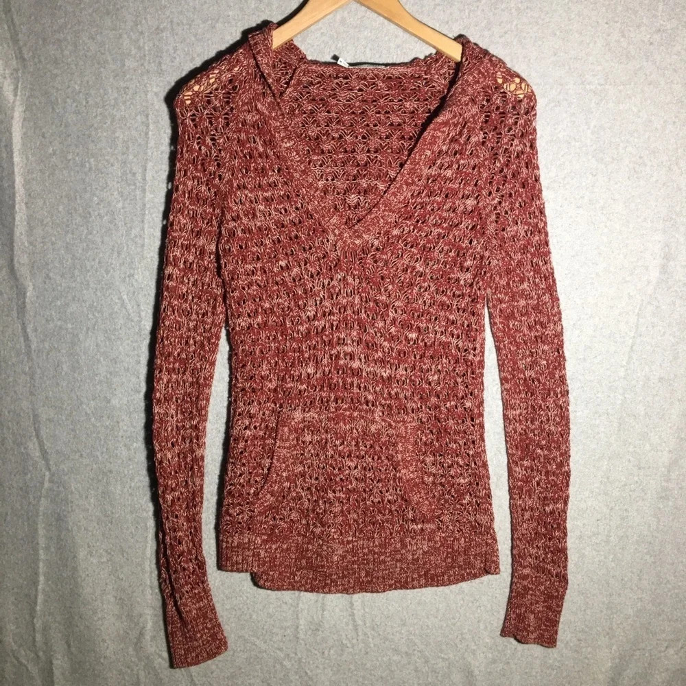 Womens Maurices Hoodie Loose Knit Crochet Beachy Boho Red White Casual
